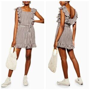 NEW Topshop 10 Gingham Check Ruffled Mini Dress